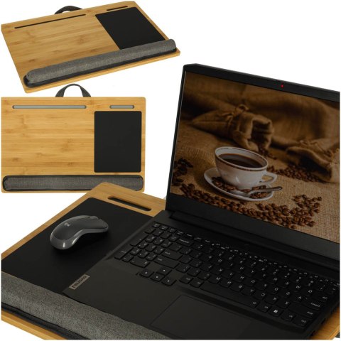 Stolik pod laptopa przenośny taca do łóżka na kolana podstawka drewniany z poduszką Stolik pod laptopa przenośny taca do łóżka na kolana podstawka drewniany z poduszką