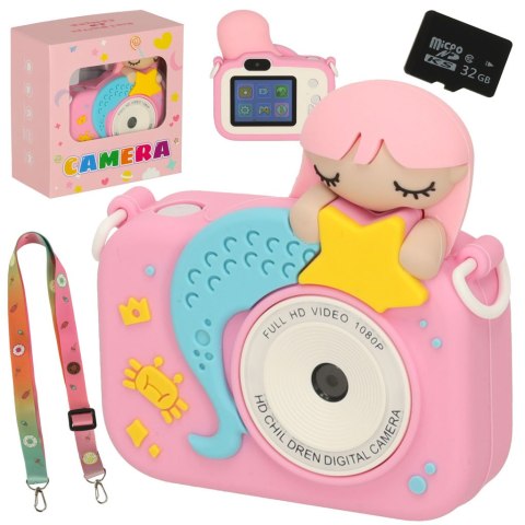 Aparat cyfrowy fotograficzny dla dzieci kamera zabawka + karta 32GB różowy syrenka Aparat cyfrowy fotograficzny dla dzieci kamera zabawka + karta 32GB różowy syrenka