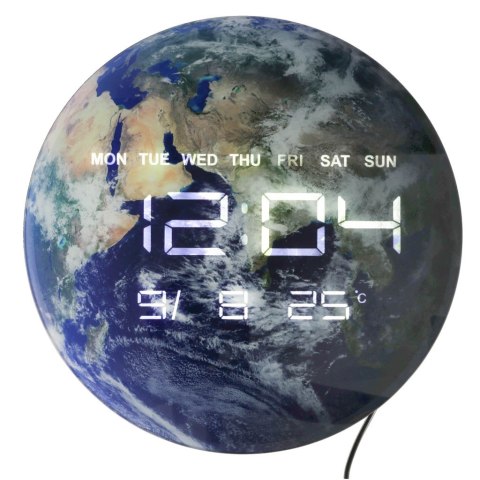 Zegar ścienny planeta ziemia z wyświetlaczem LED 32 cm niebieski Zegar ścienny planeta ziemia z wyświetlaczem LED 32 cm niebieski