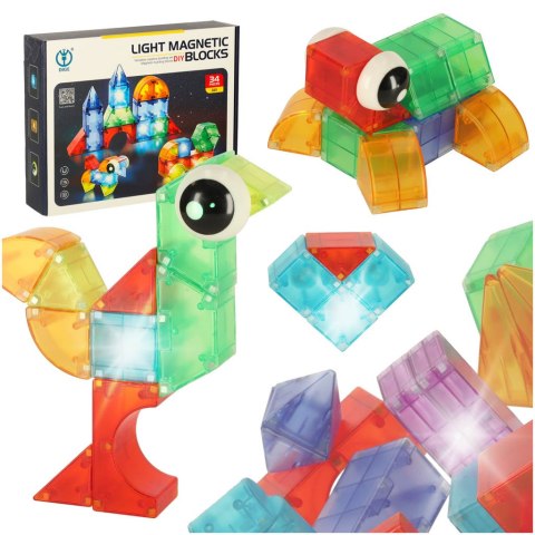 Klocki magnetyczne konstrukcyjne świecące elementy figury 3D 32el. Klocki magnetyczne konstrukcyjne świecące elementy figury 3D 32el.