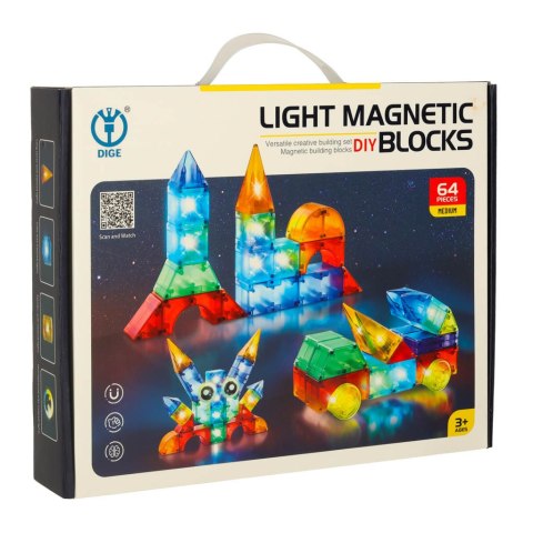 Klocki magnetyczne konstrukcyjne świecące elementy figury 3D 64 el. Klocki magnetyczne konstrukcyjne świecące elementy figury 3D 64 el.