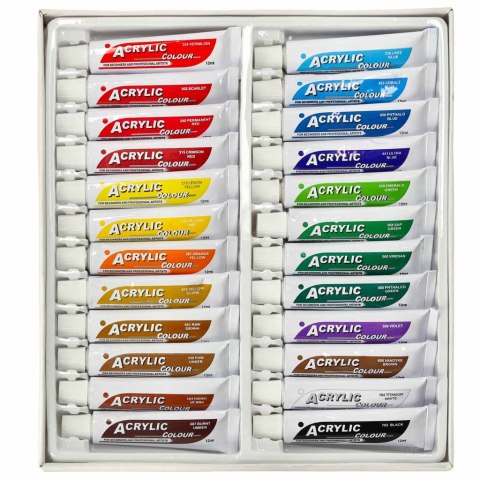 Farby akrylowe w tubkach tubce duży zestaw 12 ml x 24 kolory Farby akrylowe w tubkach tubce duży zestaw 12 ml x 24 kolory
