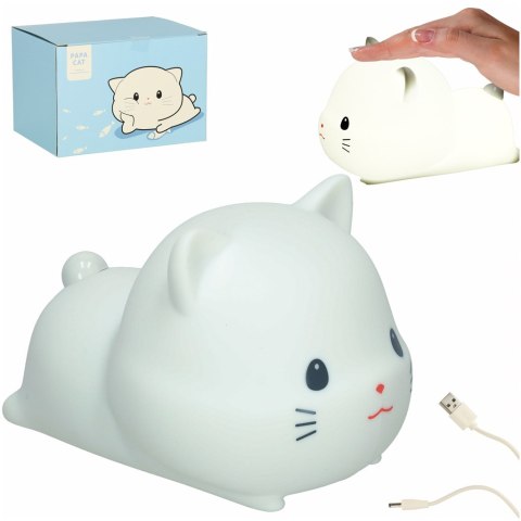 Lampka nocna dla dzieci silikonowa dotykowa miękka USB biała kotek leżący Lampka nocna dla dzieci silikonowa dotykowa miękka USB biała kotek leżący