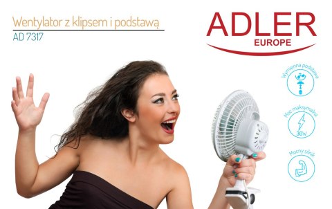 Wentylator Adler AD 7317 15 cm z klipsem podstawką Wentylator Adler AD 7317 15 cm z klipsem podstawką