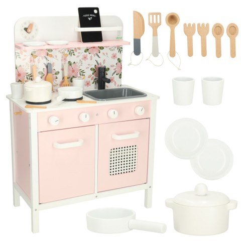 Kuchnia dla dzieci drewniana MDF Lulilo FLoro akcesoria różowa 82cm Kuchnia dla dzieci drewniana MDF Lulilo FLoro akcesoria różowa 82cm