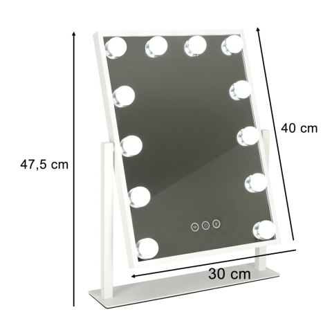 Lusterko do makijażu kosmetyczne podświetlane 12 LED Hollywood z 12 żarówkami USB 30 x 40 cm Lusterko do makijażu kosmetyczne podświetlane 12 LED Hollywood z 12 żarówkami USB 30 x 40 cm