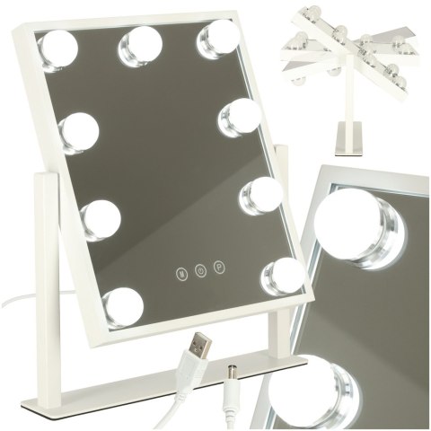 Lusterko do makijażu kosmetyczne podświetlane 9 LED Hollywood z 9 żarówkami USB 25 x 30 cm Lusterko do makijażu kosmetyczne podświetlane 9 LED Hollywood z 9 żarówkami USB 25 x 30 cm
