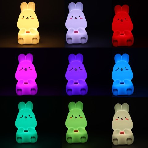 Lampka nocna dla dzieci silikonowa dotykowa miękka LED RGB biała z różem króliczek Lampka nocna dla dzieci silikonowa dotykowa miękka LED RGB biała z różem króliczek