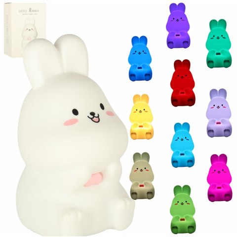 Lampka nocna dla dzieci silikonowa dotykowa miękka LED RGB biała z różem króliczek Lampka nocna dla dzieci silikonowa dotykowa miękka LED RGB biała z różem króliczek