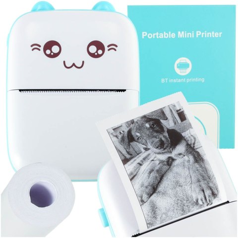 Drukotek drukarka mini termiczna do zdjęć notatek etykiet + kabel USB kotek kot niebieski Drukotek drukarka mini termiczna do zdjęć notatek etykiet + kabel USB kotek kot niebieski