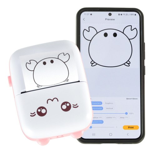 Drukotek drukarka mini termiczna do zdjęć notatek etykiet + kabel USB kotek kot różowy Drukotek drukarka mini termiczna do zdjęć notatek etykiet + kabel USB kotek kot różowy