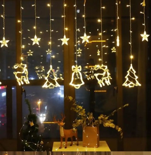Lampki LED kurtyna renifer świąteczne choinkowe 2,5m 138LED ciepły biały 8 trybów świecenia IP44 Lampki LED kurtyna renifer świąteczne choinkowe 2,5m 138LED ciepły biały 8 trybów świecenia IP44