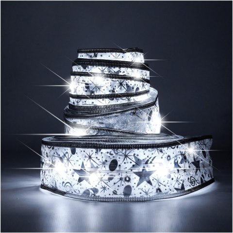 Wstążka ozdobna taśma LED 10m 100LED lampki choinkowe ozdoba świąteczna zimny biały na baterie Wstążka ozdobna taśma LED 10m 100LED lampki choinkowe ozdoba świąteczna zimny biały na baterie