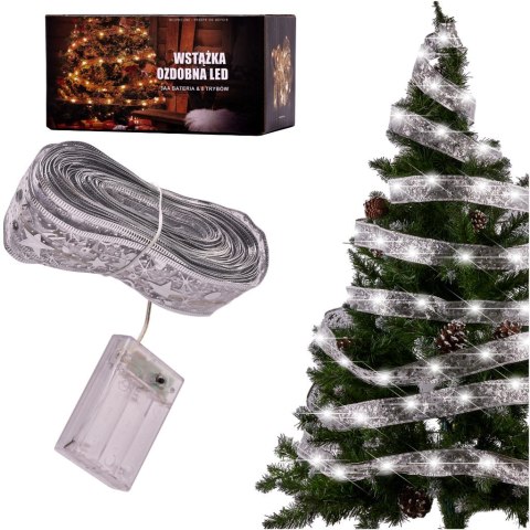 Wstążka ozdobna taśma LED 10m 100LED lampki choinkowe ozdoba świąteczna zimny biały na baterie Wstążka ozdobna taśma LED 10m 100LED lampki choinkowe ozdoba świąteczna zimny biały na baterie