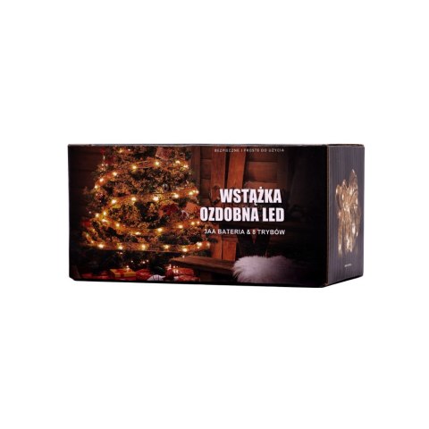 Wstążka ozdobna taśma LED 10m 100LED lampki choinkowe ozdoba świąteczna zimny biały na baterie Wstążka ozdobna taśma LED 10m 100LED lampki choinkowe ozdoba świąteczna zimny biały na baterie