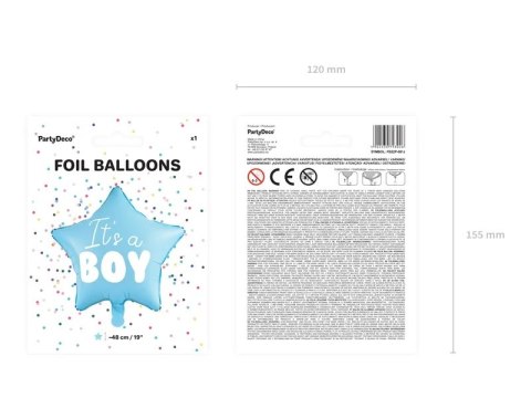 Balon foliowy "It's a boy" na baby shower gwiazda niebieska 48cm Balon foliowy "It's a boy" na baby shower gwiazda niebieska 48cm