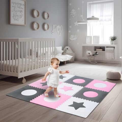 Mata edukacyjna piankowa puzzle szara różowa 60 x 60 cm 9 elementów Mata edukacyjna piankowa puzzle szara różowa 60 x 60 cm 9 elementów