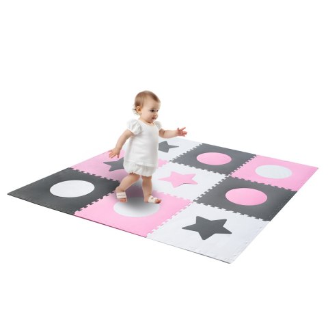 Mata edukacyjna piankowa puzzle szara różowa 60 x 60 cm 9 elementów Mata edukacyjna piankowa puzzle szara różowa 60 x 60 cm 9 elementów