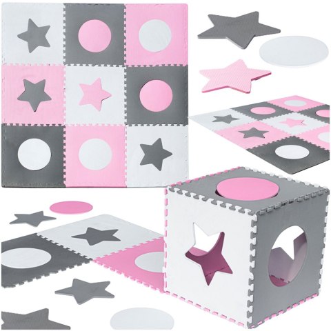 Mata edukacyjna piankowa puzzle szara różowa 60 x 60 cm 9 elementów Mata edukacyjna piankowa puzzle szara różowa 60 x 60 cm 9 elementów