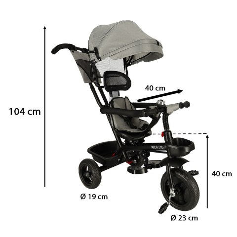 Rowerek trójkołowy TRIKE FIX Lite V2 3w1 z daszkiem obracany regulowany spacerówka prowadnik pasy szary Rowerek trójkołowy TRIKE FIX Lite V2 3w1 z daszkiem obracany regulowany spacerówka prowadnik pasy szary