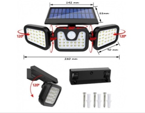 Lampa solarna LED potrójna czujnik ruchu i zmierzchu Lampa solarna LED potrójna czujnik ruchu i zmierzchu
