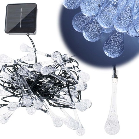 Lampki solarne ogrodowe łezki 6,5m 30LED zimny biały Lampki solarne ogrodowe łezki 6,5m 30LED zimny biały