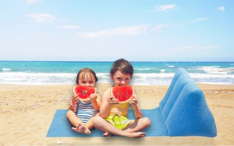 Mata plażowa z dmuchanym oparciem leżak na plażę do domu ogrodu z poduszką uniwersalny błękitny Mata plażowa z dmuchanym oparciem leżak na plażę do domu ogrodu z poduszką uniwersalny błękitny