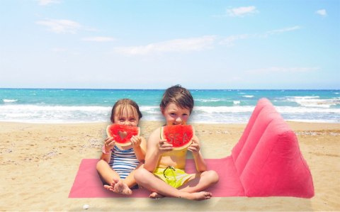 Mata plażowa z dmuchanym oparciem leżak na plażę do domu ogrodu z poduszką uniwersalny różowy Mata plażowa z dmuchanym oparciem leżak na plażę do domu ogrodu z poduszką uniwersalny różowy
