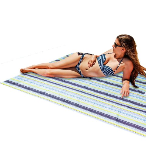 Mata plażowa wodoodporna koc piknikowy plażowy składany torba XXL 200x200cm niebieska Mata plażowa wodoodporna koc piknikowy plażowy składany torba XXL 200x200cm niebieska