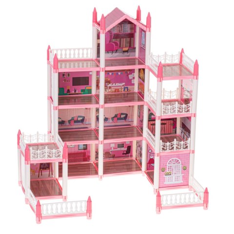 Domek dla lalek willa różowa DIY 4 poziomy mebelki 61cm Domek dla lalek willa różowa DIY 4 poziomy mebelki 61cm
