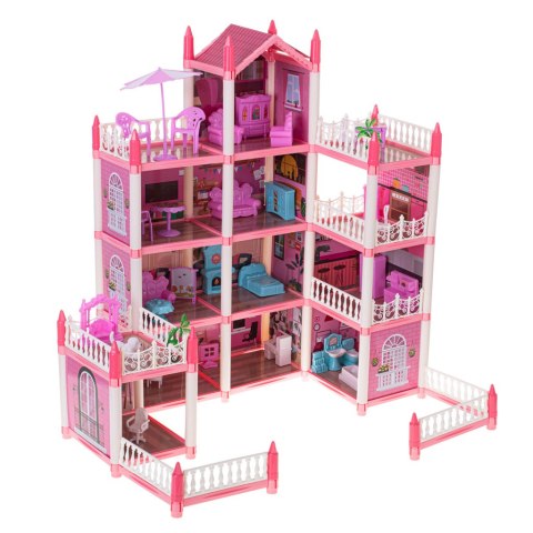Domek dla lalek willa różowa DIY 4 poziomy mebelki 61cm Domek dla lalek willa różowa DIY 4 poziomy mebelki 61cm
