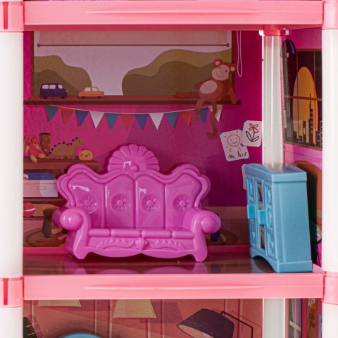 Domek dla lalek willa różowa DIY 4 poziomy mebelki 61cm Domek dla lalek willa różowa DIY 4 poziomy mebelki 61cm