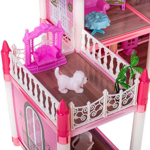 Domek dla lalek willa różowa DIY 4 poziomy mebelki 61cm Domek dla lalek willa różowa DIY 4 poziomy mebelki 61cm