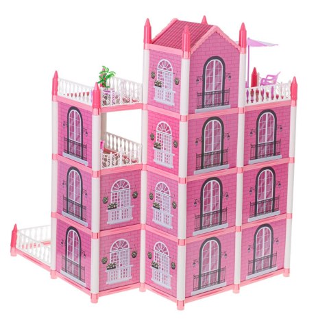 Domek dla lalek willa różowa DIY 4 poziomy mebelki 61cm Domek dla lalek willa różowa DIY 4 poziomy mebelki 61cm