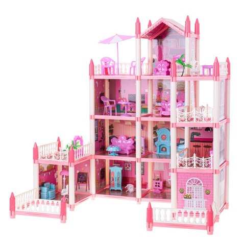 Domek dla lalek willa różowa DIY 4 poziomy mebelki 61cm Domek dla lalek willa różowa DIY 4 poziomy mebelki 61cm