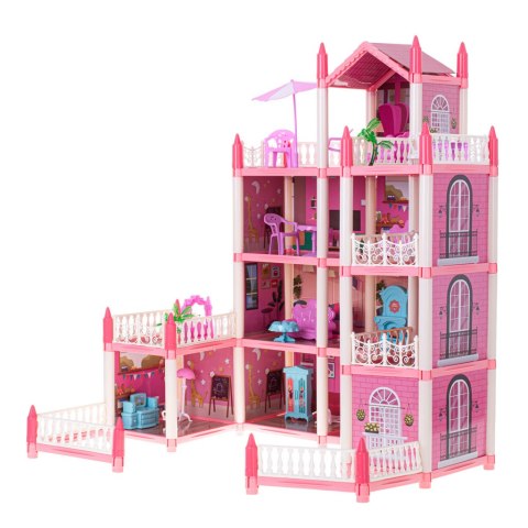 Domek dla lalek willa różowa DIY 4 poziomy mebelki 61cm Domek dla lalek willa różowa DIY 4 poziomy mebelki 61cm