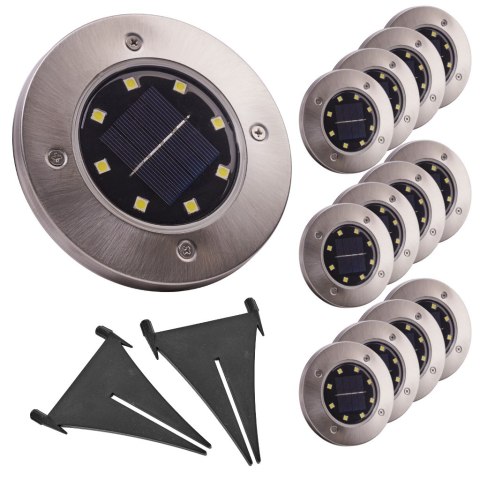 Lampy ogrodowe solarne najazdowe gruntowe czujnik zmierzchu wbijane świecący dysk 8LED 12szt. zimny biały Lampy ogrodowe solarne najazdowe gruntowe czujnik zmierzchu wbijane świecący dysk 8LED 12szt. zimny biały
