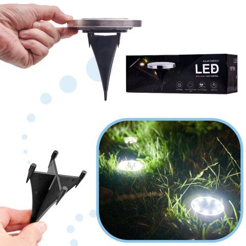 Lampy ogrodowe solarne najazdowe gruntowe czujnik zmierzchu wbijane świecący dysk 8LED 12szt. zimny biały Lampy ogrodowe solarne najazdowe gruntowe czujnik zmierzchu wbijane świecący dysk 8LED 12szt. zimny biały