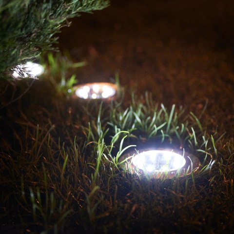 Lampy ogrodowe solarne najazdowe gruntowe czujnik zmierzchu wbijane świecący dysk 8LED 12szt. zimny biały Lampy ogrodowe solarne najazdowe gruntowe czujnik zmierzchu wbijane świecący dysk 8LED 12szt. zimny biały