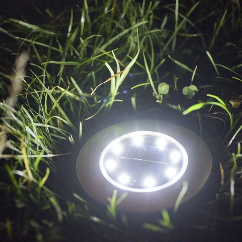 Lampy ogrodowe solarne najazdowe gruntowe czujnik zmierzchu wbijane świecący dysk 8LED 12szt. zimny biały Lampy ogrodowe solarne najazdowe gruntowe czujnik zmierzchu wbijane świecący dysk 8LED 12szt. zimny biały