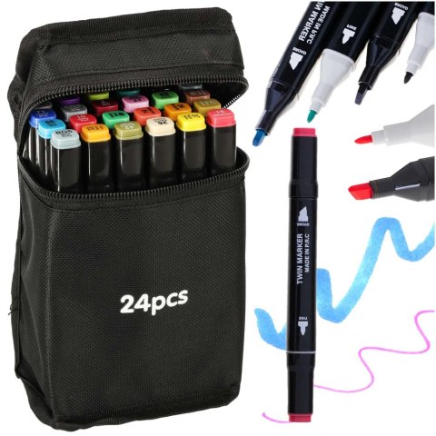 Markery dwustronne mazaki alkoholowe w etui 24 + podstawka Markery dwustronne mazaki alkoholowe w etui 24 + podstawka