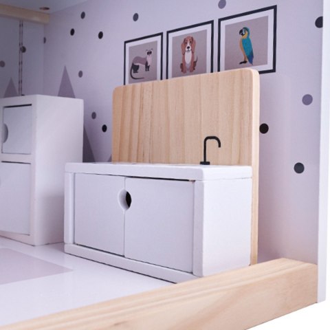Domek dla lalek drewniany mebelki 80cm biały szary Domek dla lalek drewniany mebelki 80cm biały szary