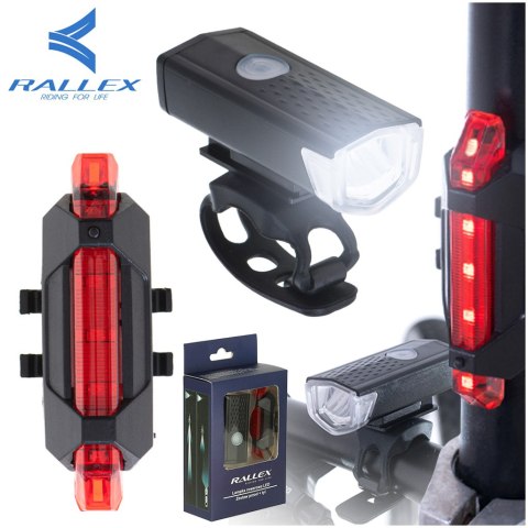 Lampka rowerowa LED RALLEX zestaw tył-przód na rower kierownicę USB Lampka rowerowa LED RALLEX zestaw tył-przód na rower kierownicę USB