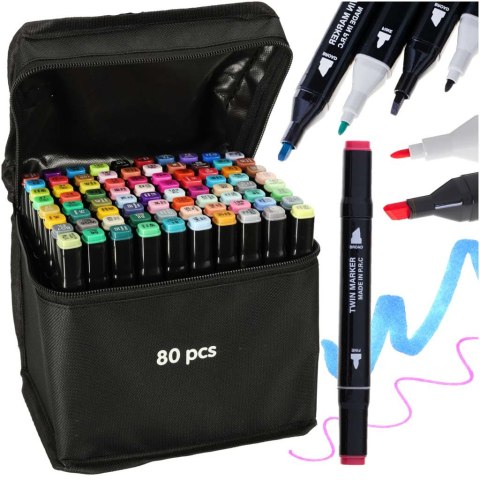 Markery dwustronne alkoholowe w etui 80 sztuk Markery dwustronne alkoholowe w etui 80 sztuk