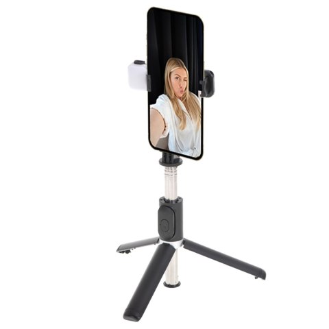 Kijek do selfie z pilotem Bluetooth statyw tripod lampka LED czarny Kijek do selfie z pilotem Bluetooth statyw tripod lampka LED czarny