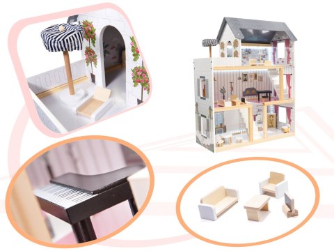 Domek dla lalek drewniany MDF mebelki 78cm czarny LED Domek dla lalek drewniany MDF mebelki 78cm czarny LED
