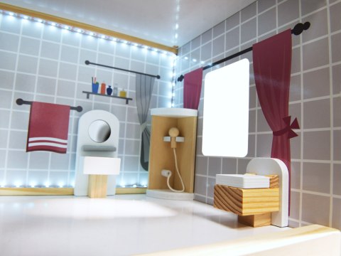 Domek dla lalek drewniany MDF mebelki 78cm czarny LED Domek dla lalek drewniany MDF mebelki 78cm czarny LED