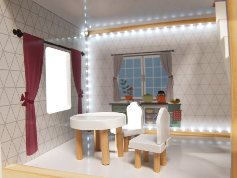 Domek dla lalek drewniany MDF mebelki 78cm czarny LED Domek dla lalek drewniany MDF mebelki 78cm czarny LED