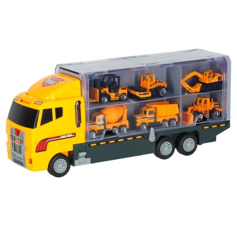 Transporter ciężarówka TIR wyrzutnia + metalowe auta maszyny budowlane Transporter ciężarówka TIR wyrzutnia + metalowe auta maszyny budowlane