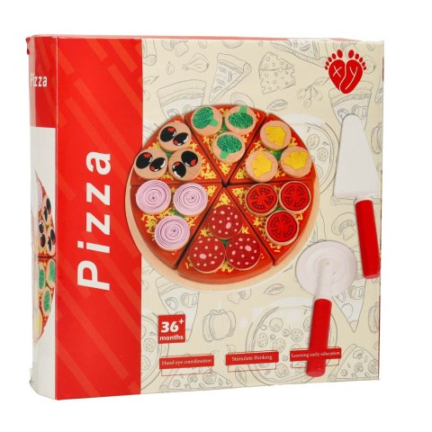 Pizza drewniany zestaw do zabawy na rzep akcesoria łopatka nóż talerz nauka krojenia 20cm Pizza drewniany zestaw do zabawy na rzep akcesoria łopatka nóż talerz nauka krojenia 20cm
